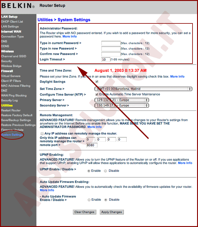 Belkin change password